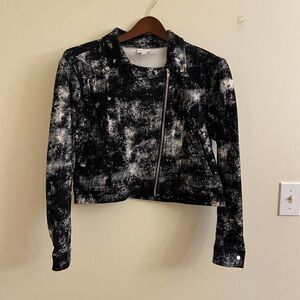 Lularoe Presley Moto Jacket Black & White Acid Wash Large